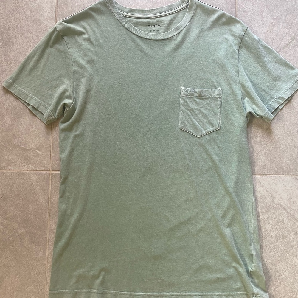 Mens Rvca vintage wash slim fit shirt. Faded Mint green